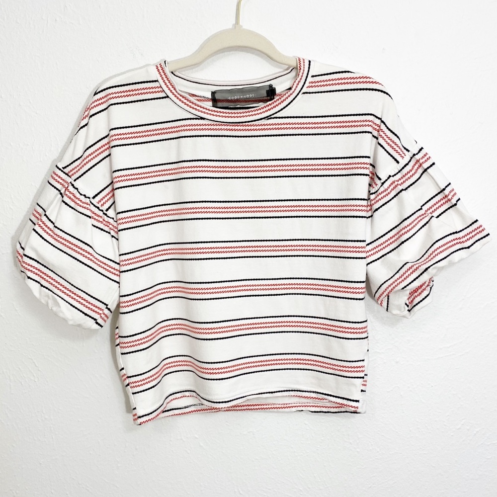 Nordstrom Code + Mode White Red & Black Stripe Tee